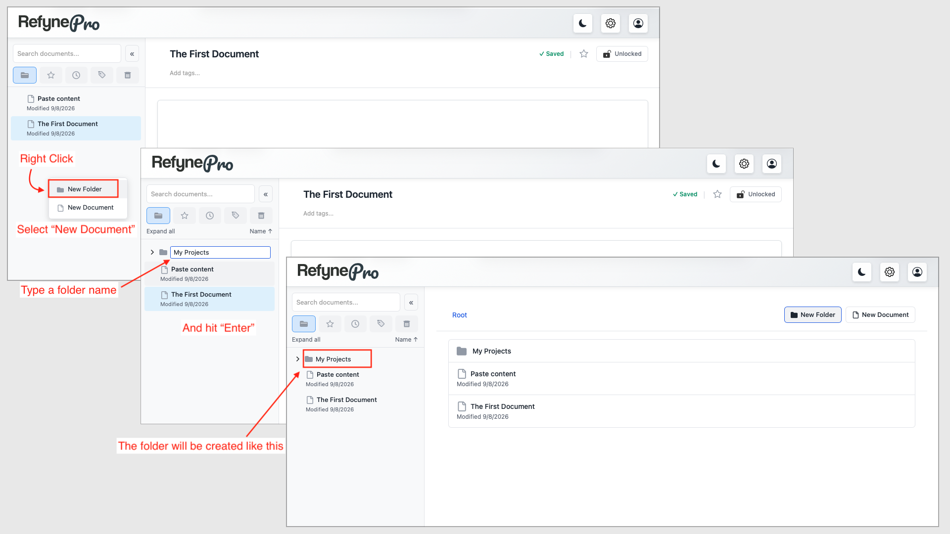 The New Folder option in the Document Tree right-click menu