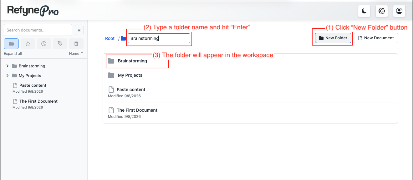 Alternative way to create a new folder