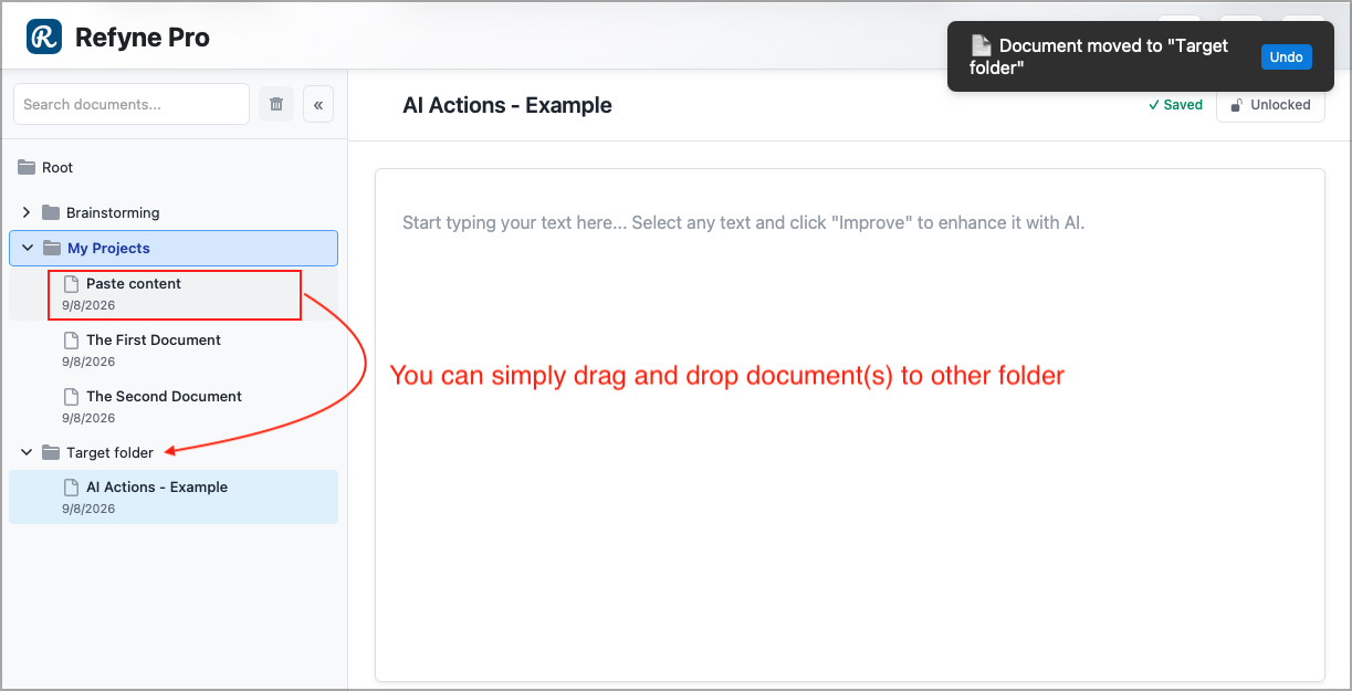 Drag and drop document(s) to move