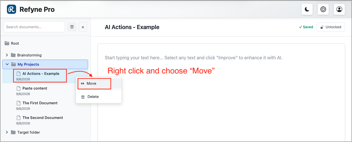 Right click and choose “Move”