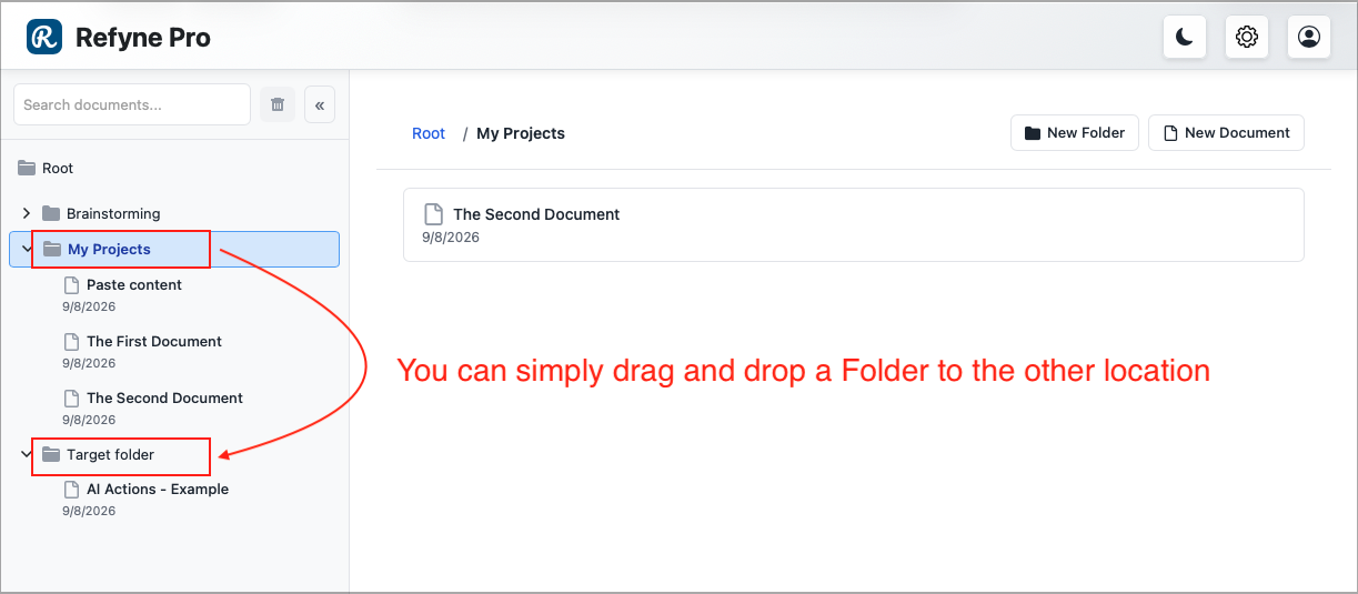 Drag and drop a Folder to the other location