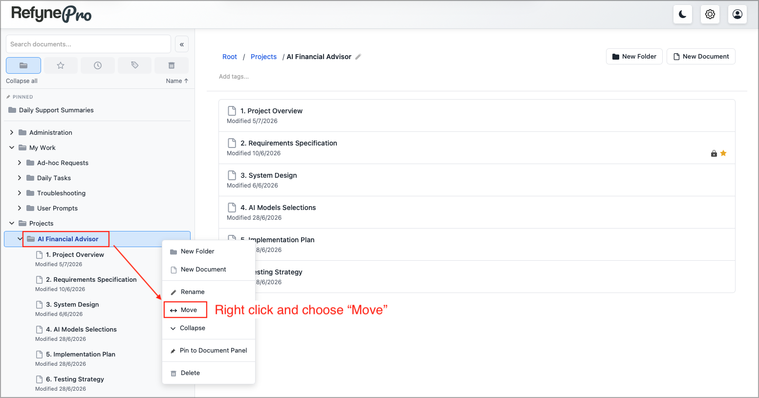 The Move option in a folder’s right-click menu