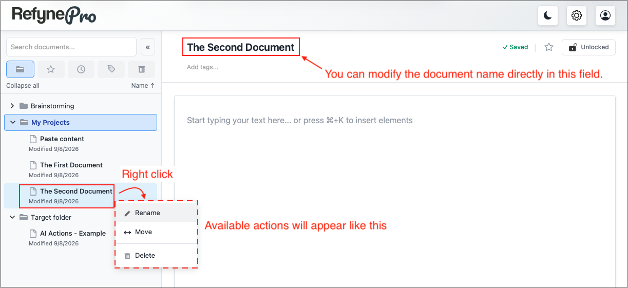 The right-click menu showing Rename and Delete
